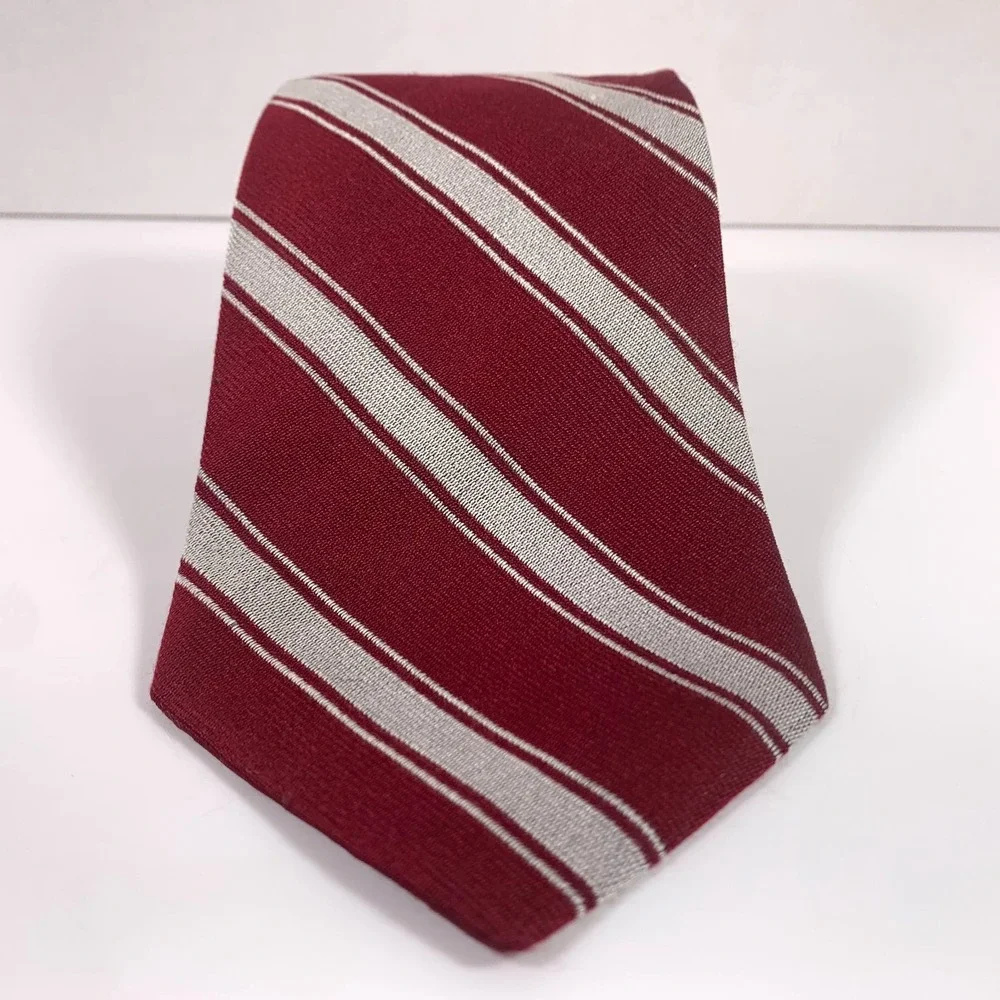 Vintage Brooks Brothers Makers Mens Tie Burgundy and Silver‎ Striped 100% Repp